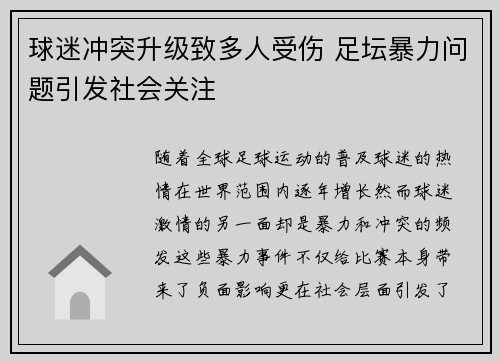 球迷冲突升级致多人受伤 足坛暴力问题引发社会关注